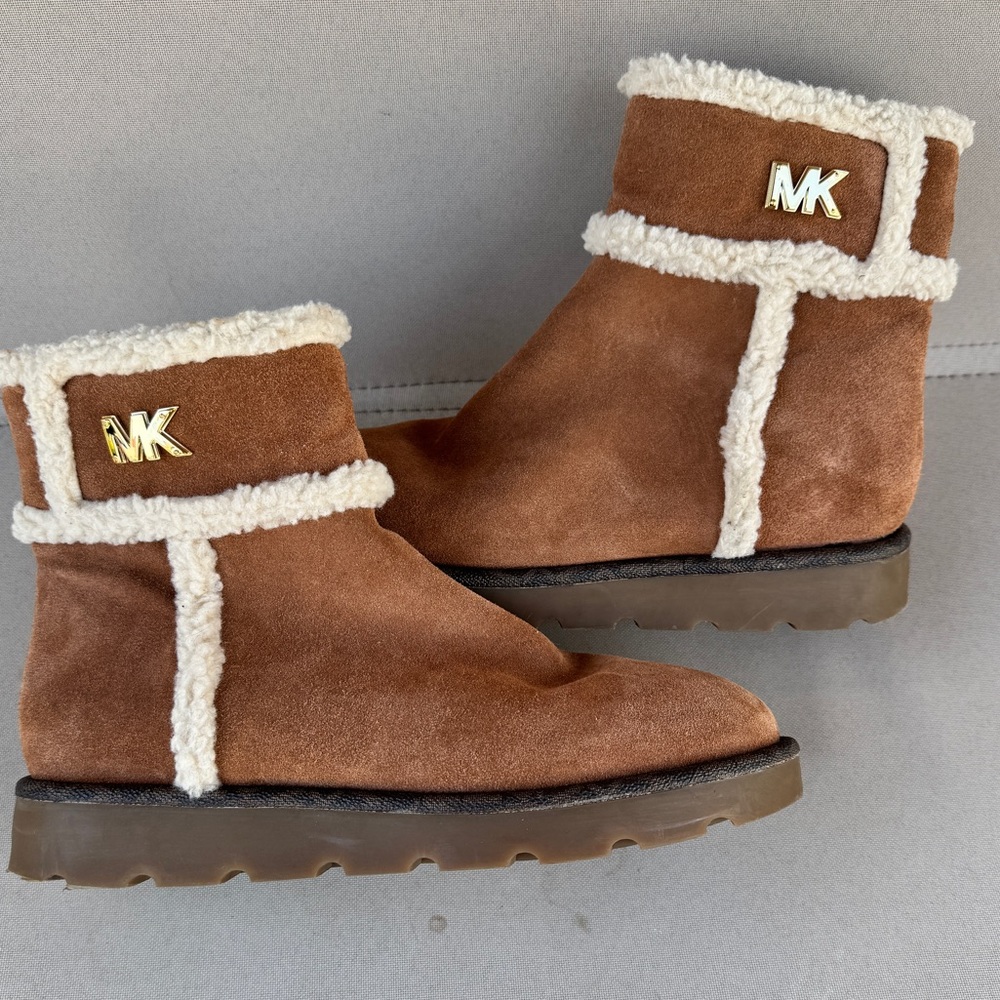 Michael Kors Tan Suede Ankle Boots with Shearling